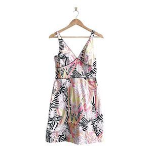 Lori Ann Montreal Summer Sun Dress Sleeveless Sexy V Neck Floral Pink Women's 10